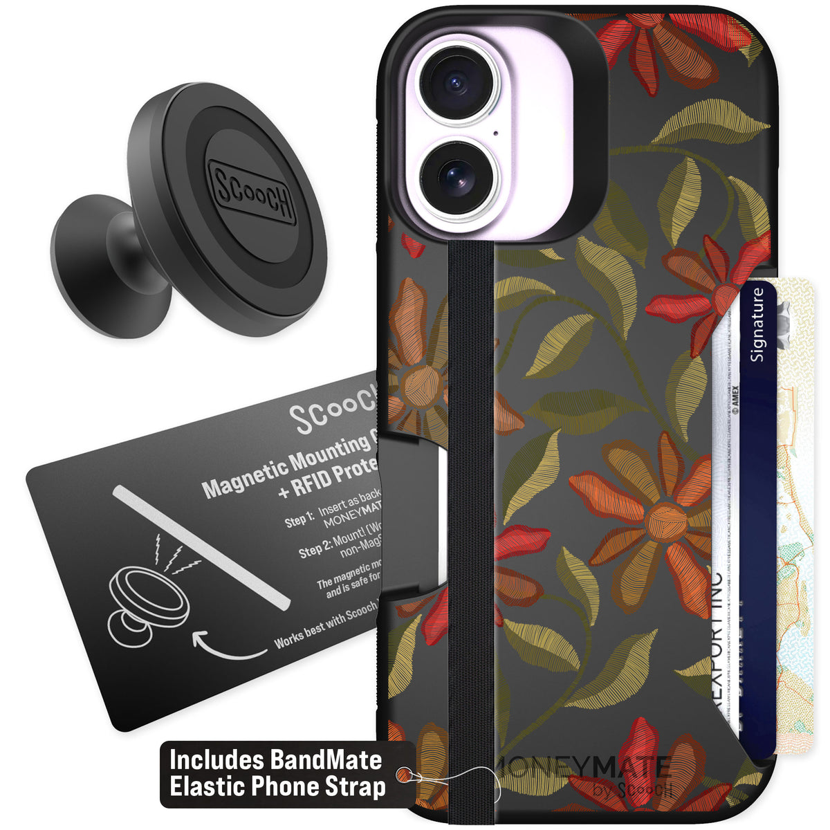 Scooch Moneymate Floral Tapestry for iPhone 17 β Starter Bundle