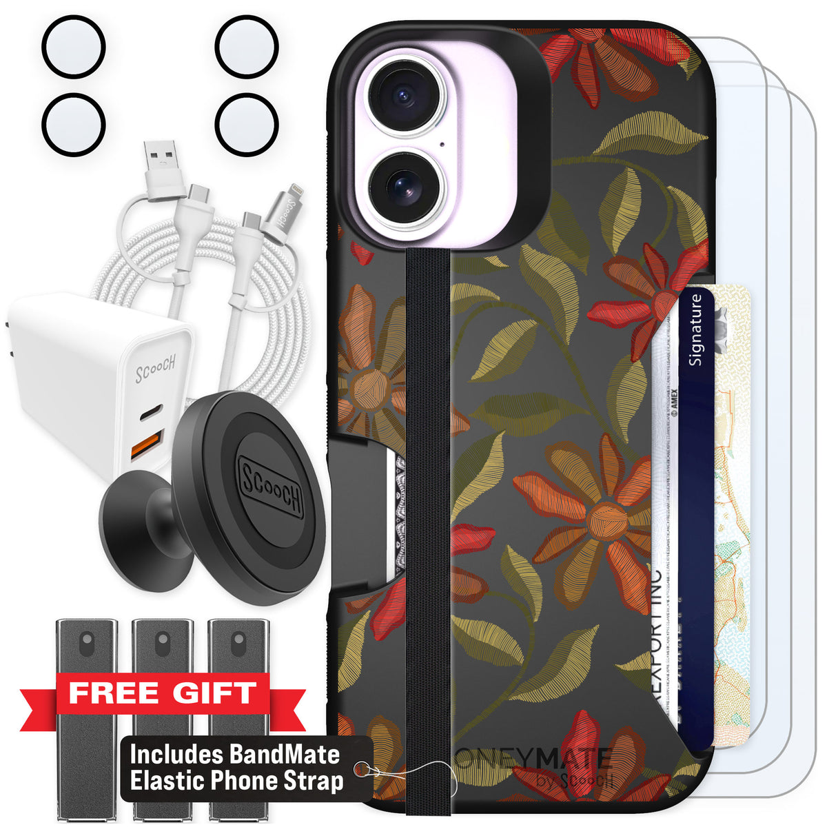 Scooch Moneymate Floral Tapestry for iPhone 17 β Ultimate Bundle