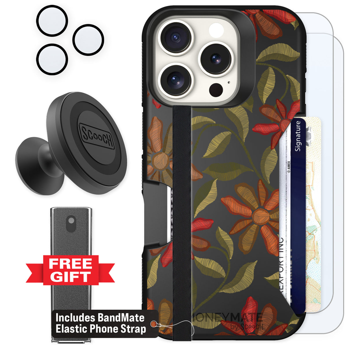 Scooch Moneymate Floral Tapestry for iPhone 16 Pro β Defender Bundle