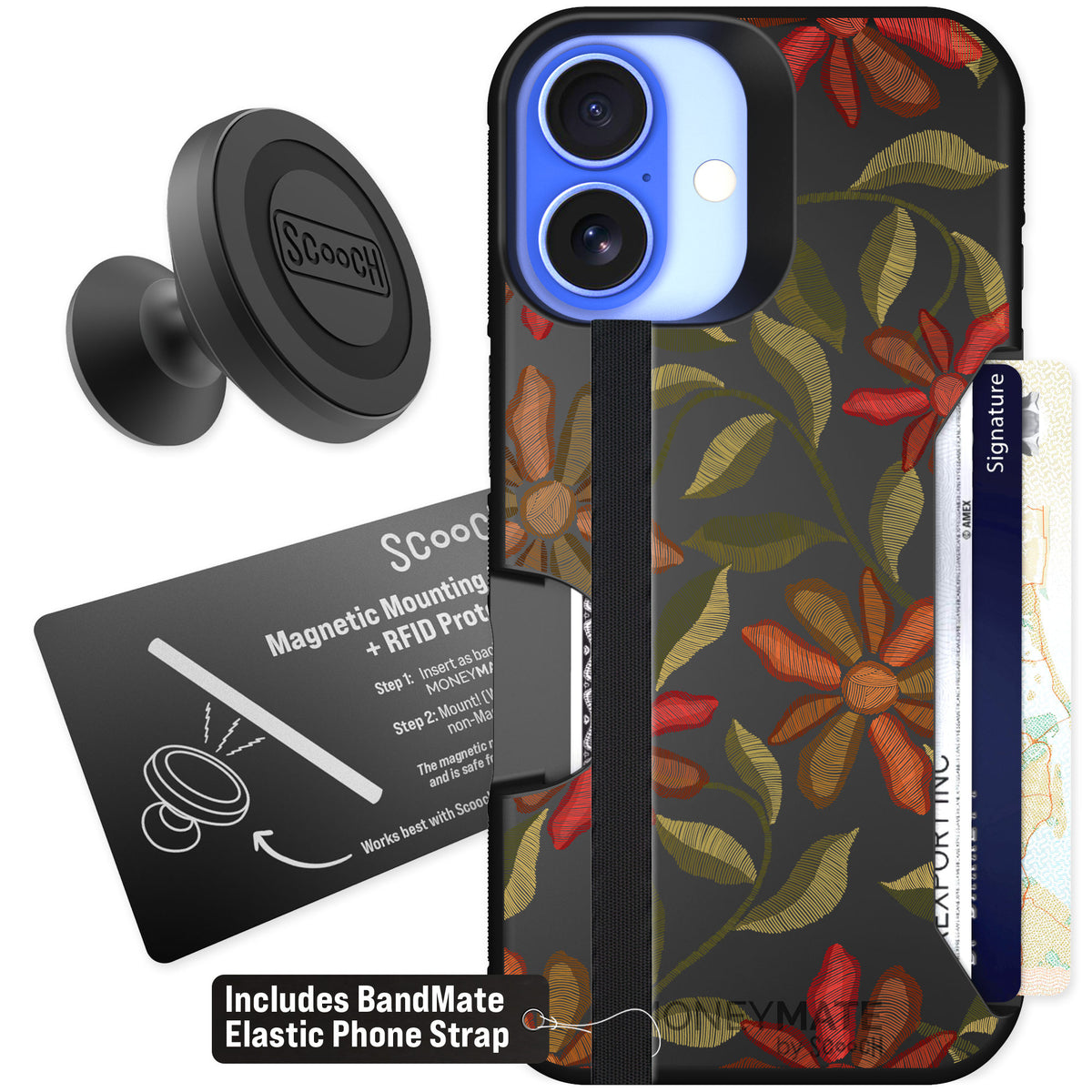 Scooch Moneymate Floral Tapestry for iPhone 16 β Starter Bundle