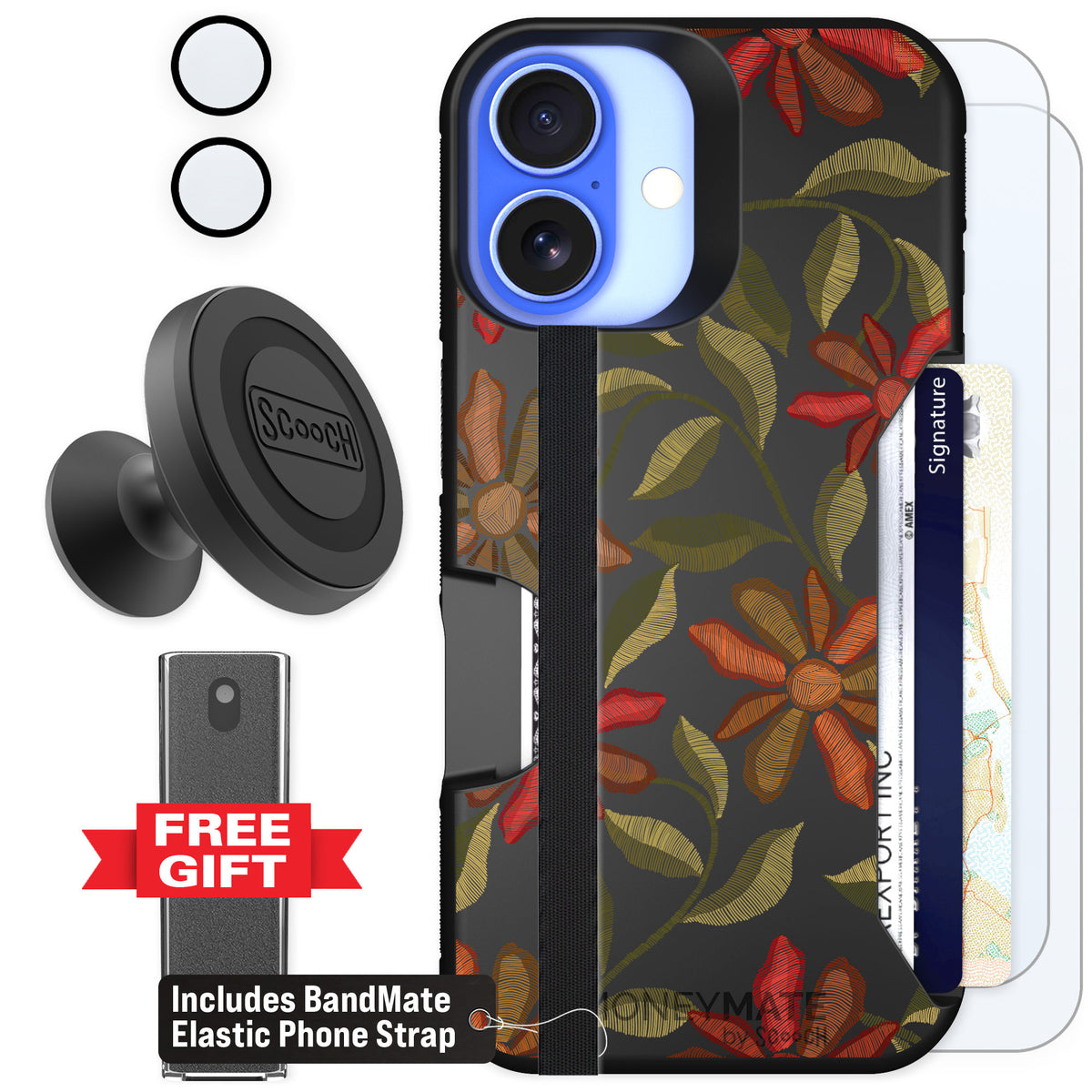 Scooch Moneymate Floral Tapestry for iPhone 16 β Defender Bundle