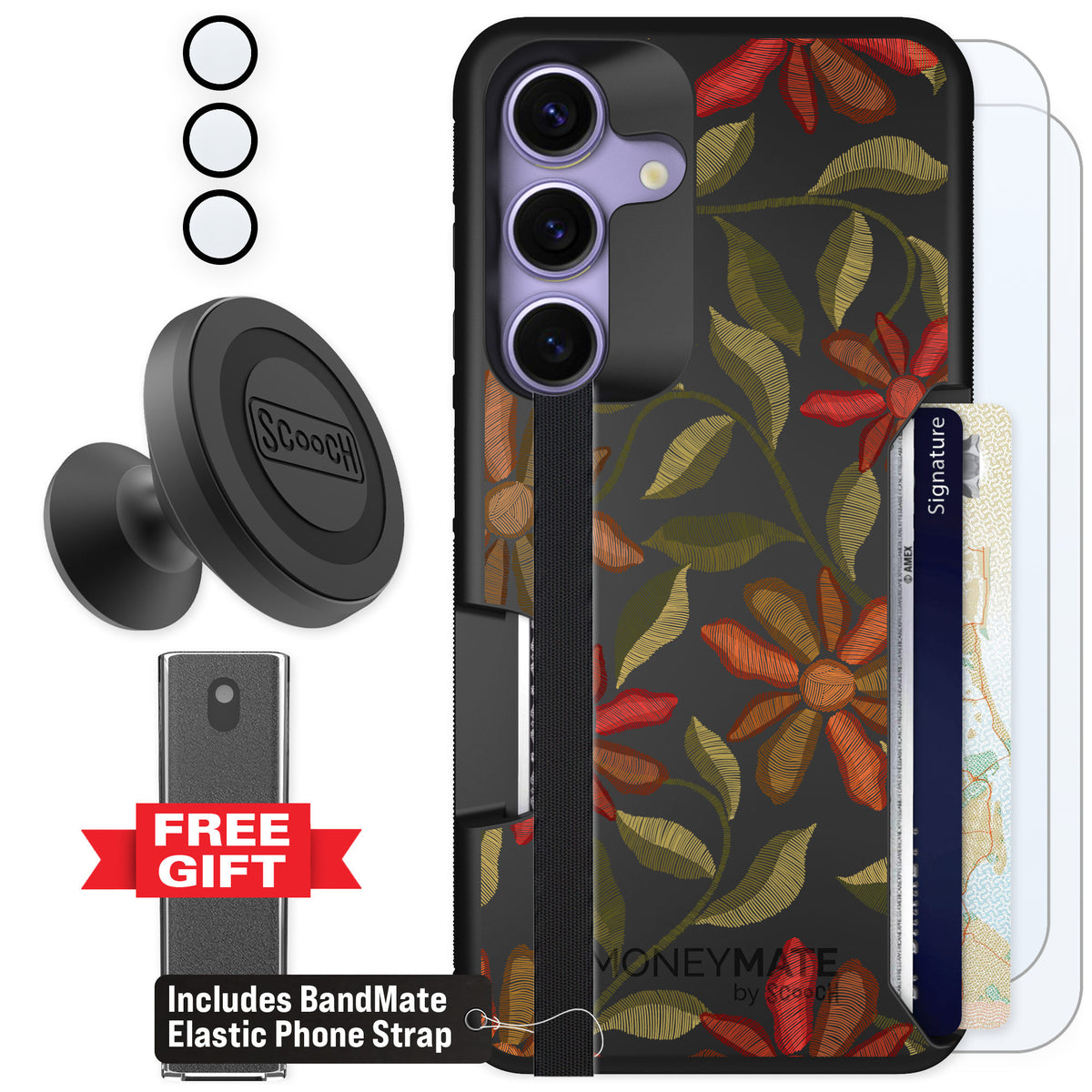 Scooch Moneymate Floral Tapestry for Galaxy S25 β Defender Bundle