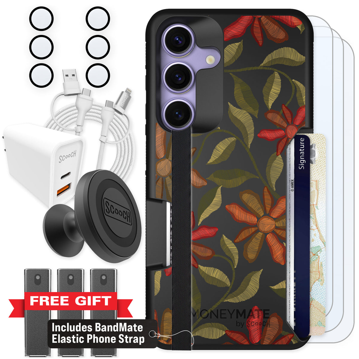 Scooch Moneymate Floral Tapestry for Galaxy S25 β Ultimate Bundle