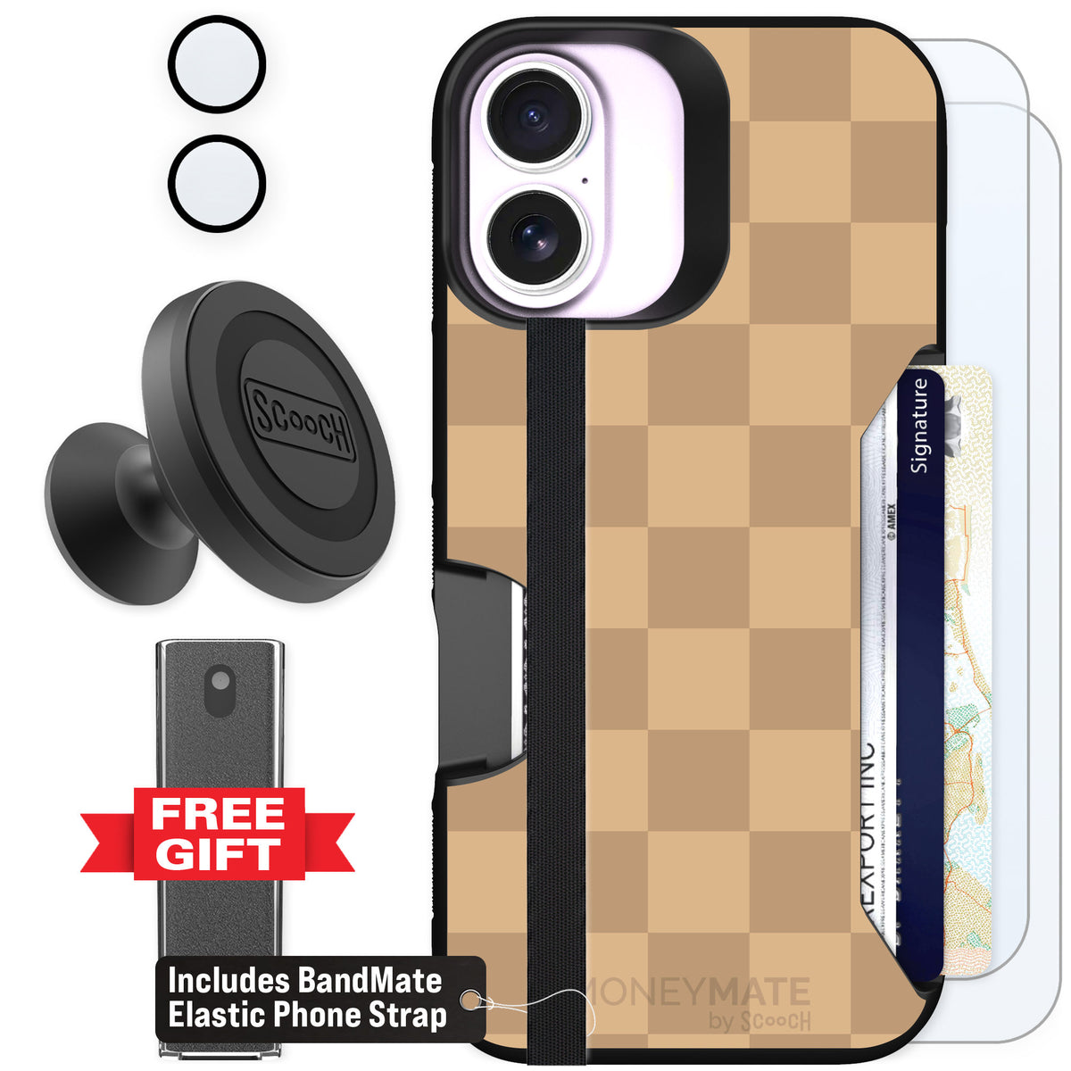Scooch Moneymate Checkered Beige for iPhone 17 β Defender Bundle