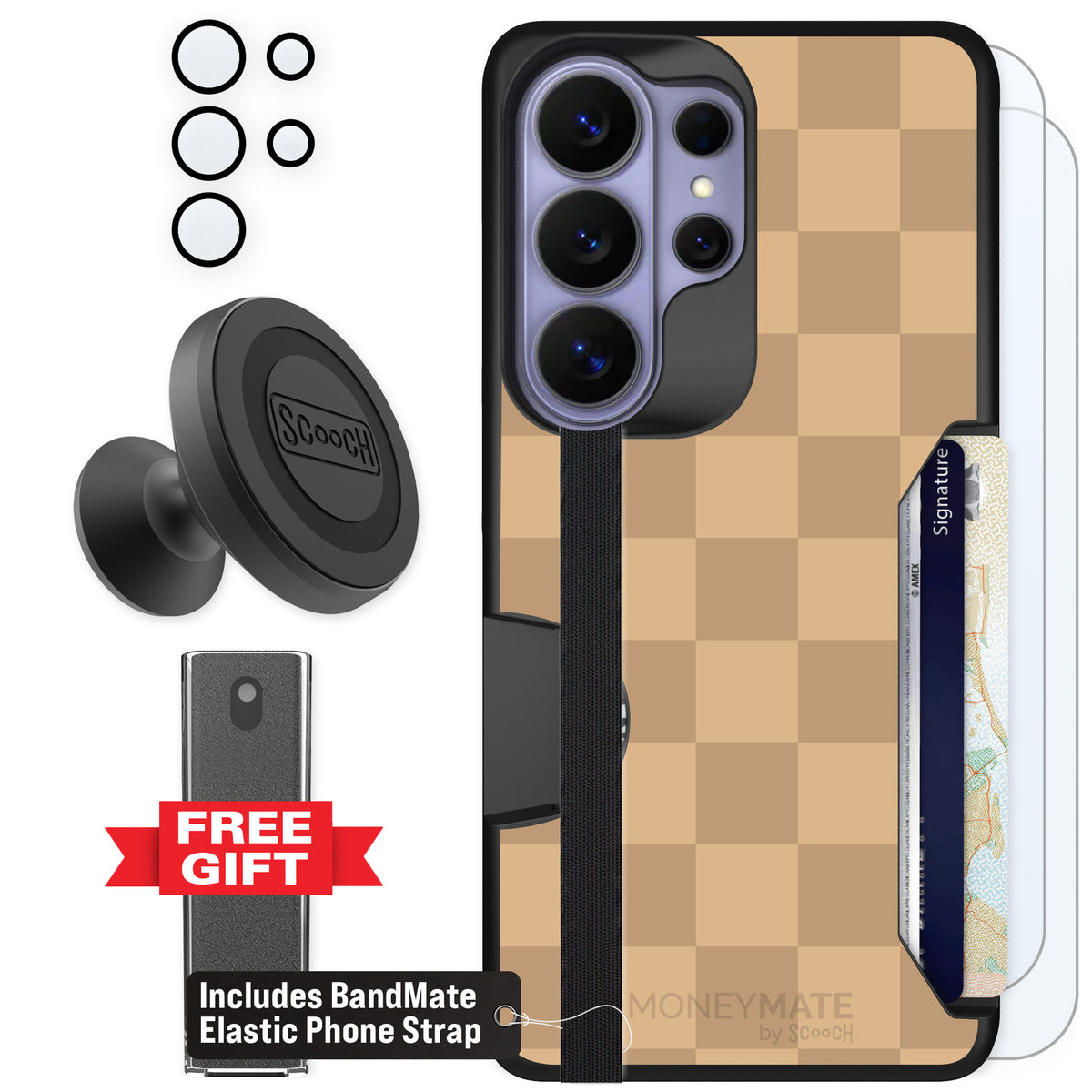 Scooch Moneymate Checkered Beige for Galaxy S26 Ultra β Defender Bundle