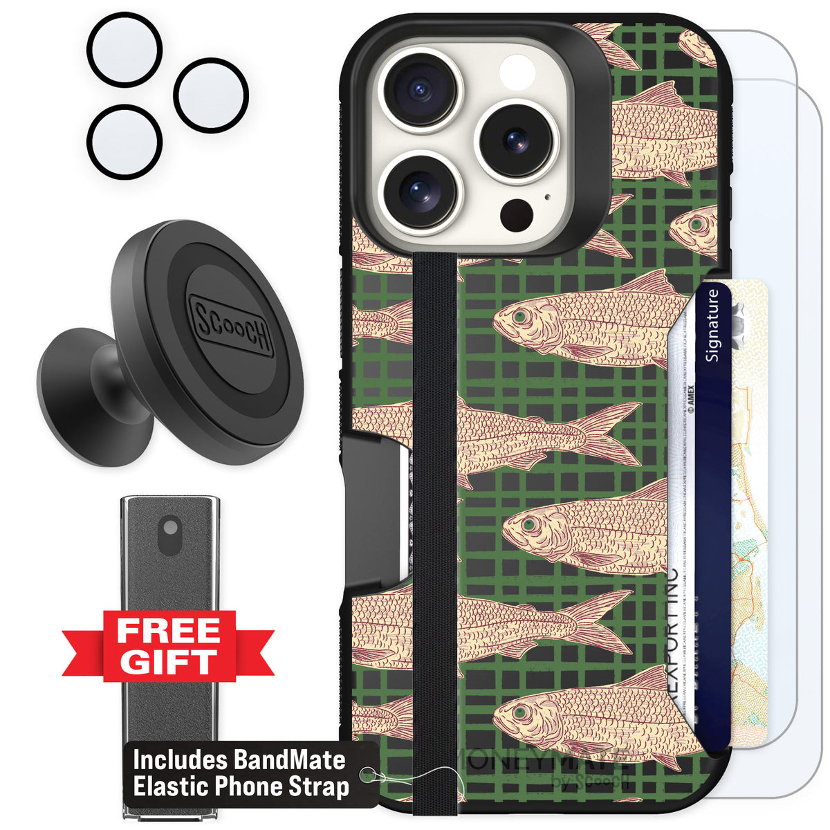 Scooch Moneymate Fresh Catch for iPhone 16 Pro β Defender Bundle