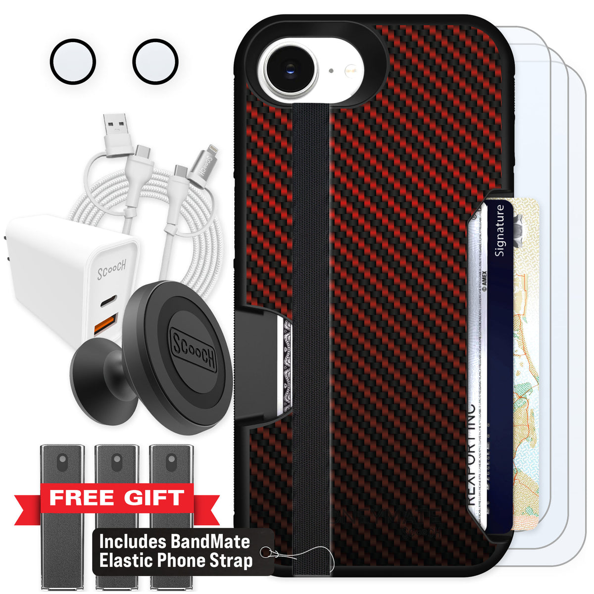 Scooch Moneymate Red Carbon Fiber for iPhone 17e β Ultimate Bundle