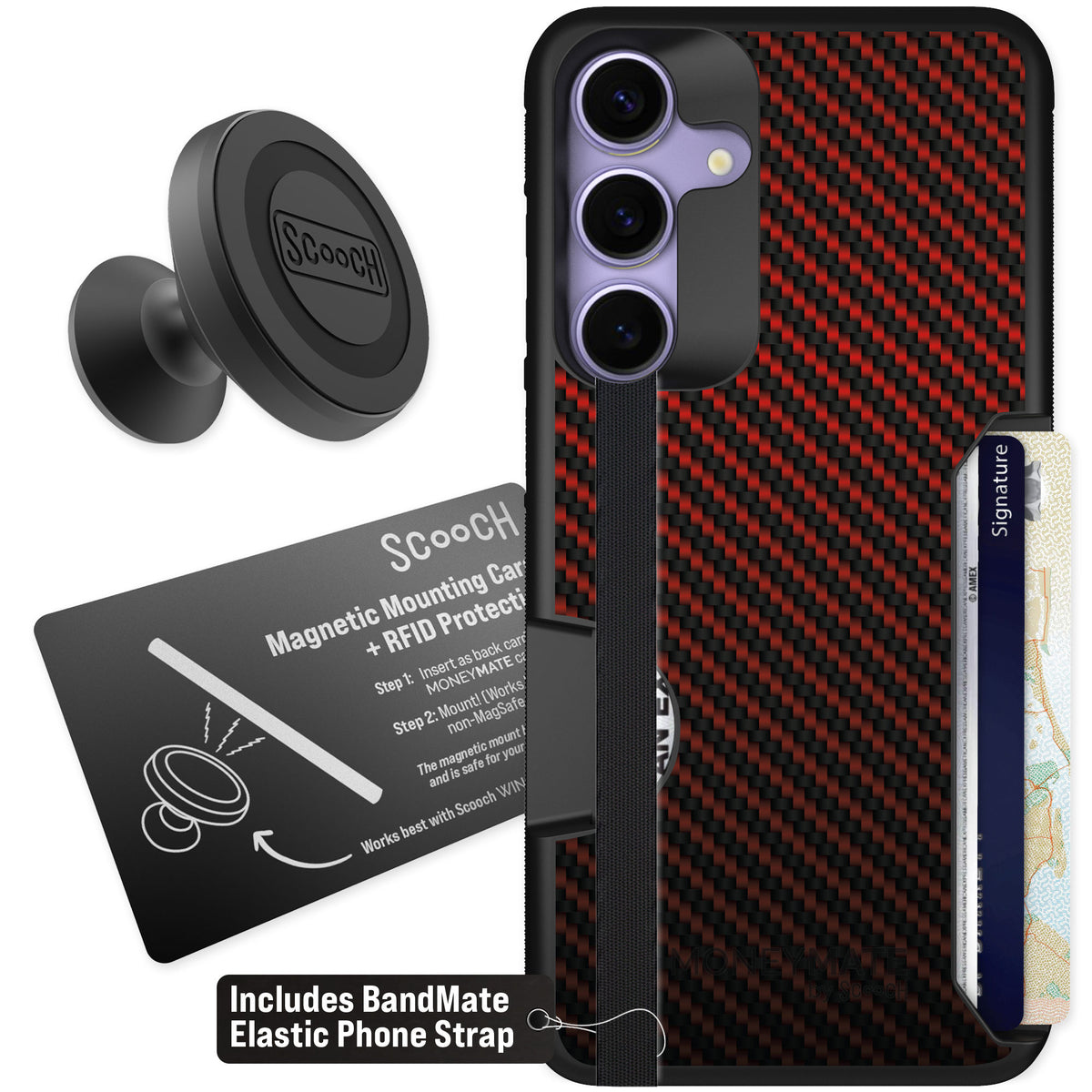 Scooch Moneymate Red Carbon Fiber for Galaxy S25+ β Starter Bundle