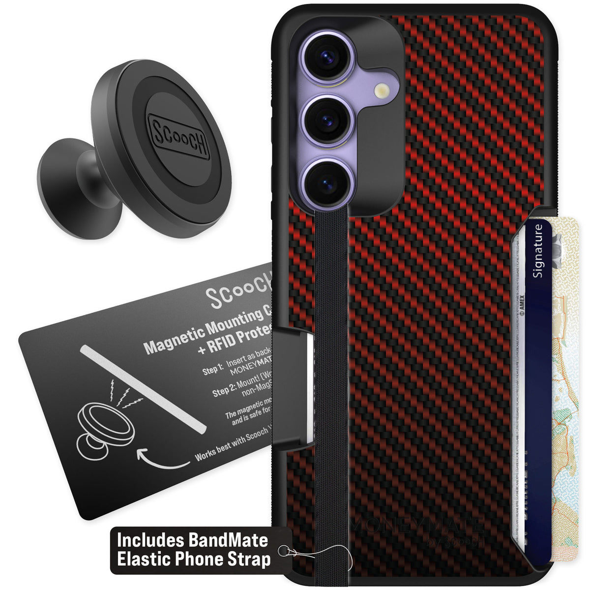 Scooch Moneymate Red Carbon Fiber for Galaxy S25 β Starter Bundle