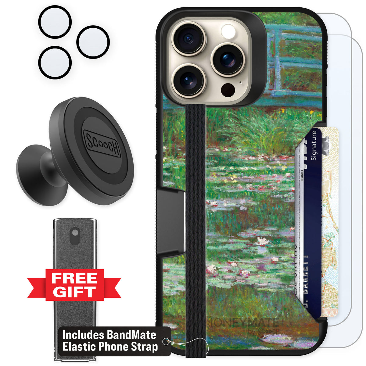 Scooch Moneymate Japanese Footbridge for iPhone 15 Pro Max β Defender Bundle