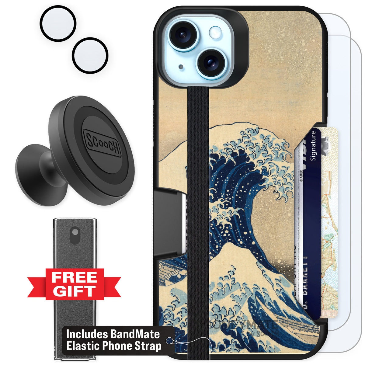 Scooch Moneymate Great Wave for iPhone 15 Plus β Defender Bundle