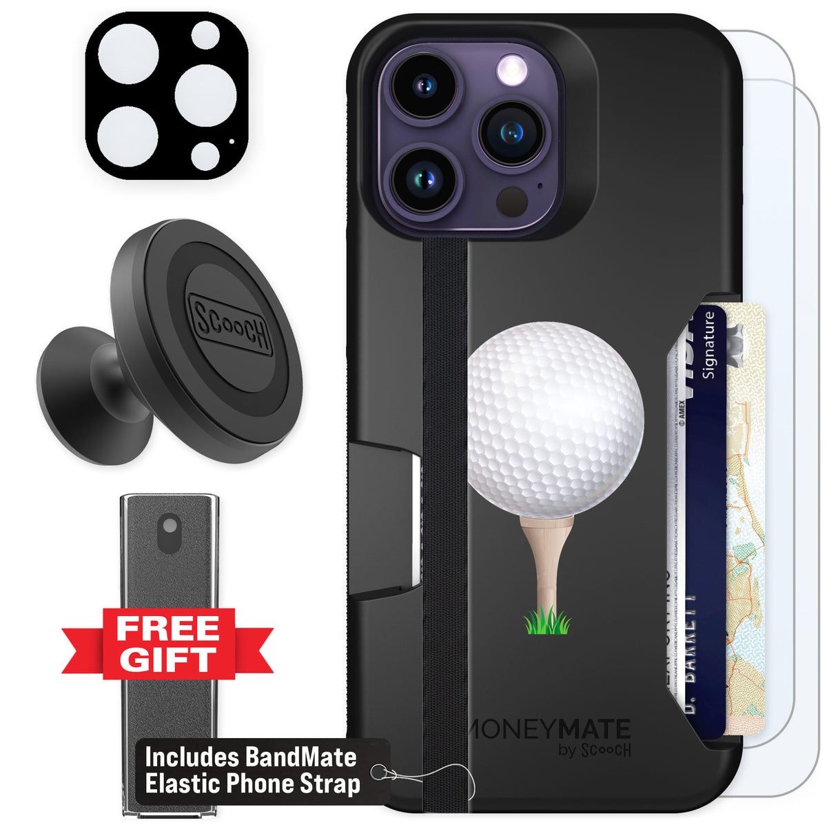 Scooch Moneymate Tee Time for iPhone 14 Pro Max β Defender Bundle