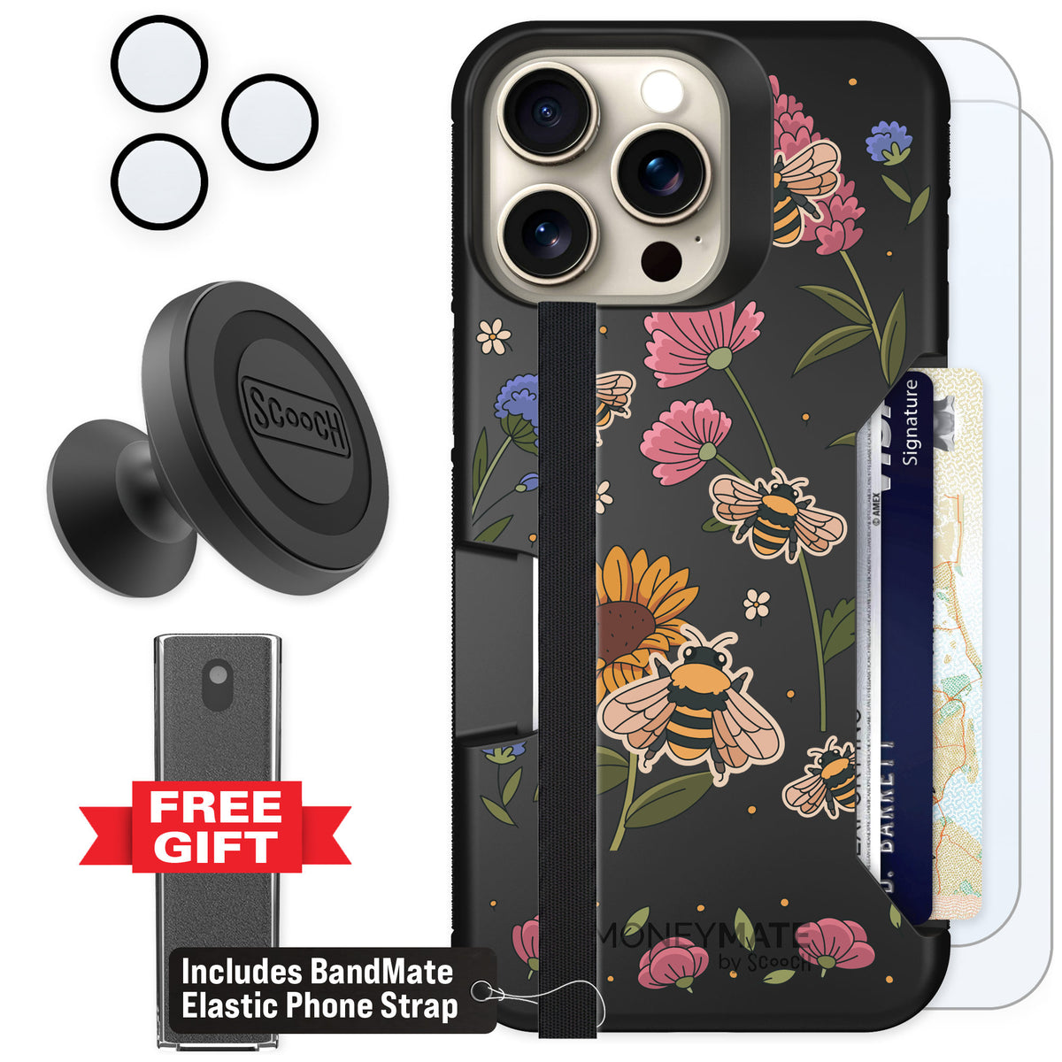 Scooch Moneymate Bee Happy for iPhone 15 Pro Max β Defender Bundle