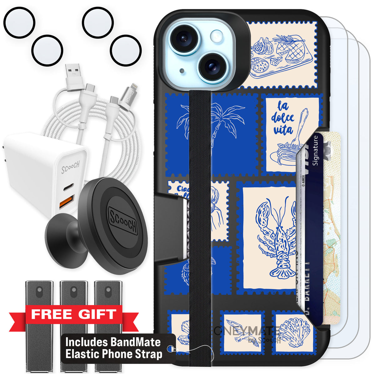 Scooch Moneymate Euro Summer for iPhone 15 Plus — Ultimate Bundle