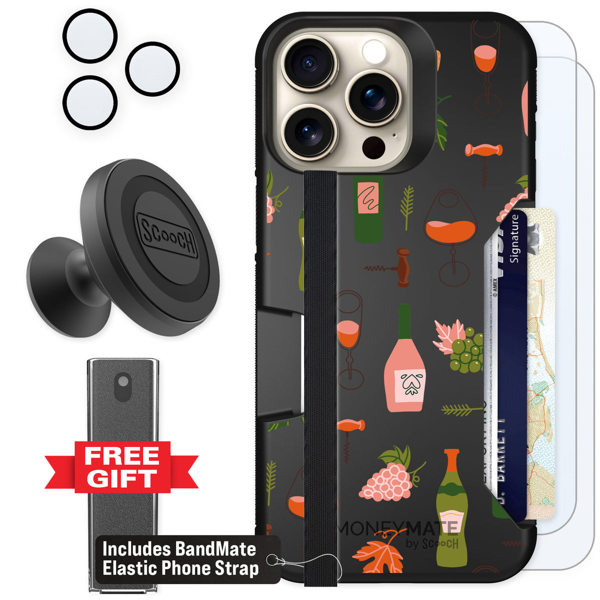 Scooch Moneymate Vino Vibes for iPhone 15 Pro Max β Defender Bundle