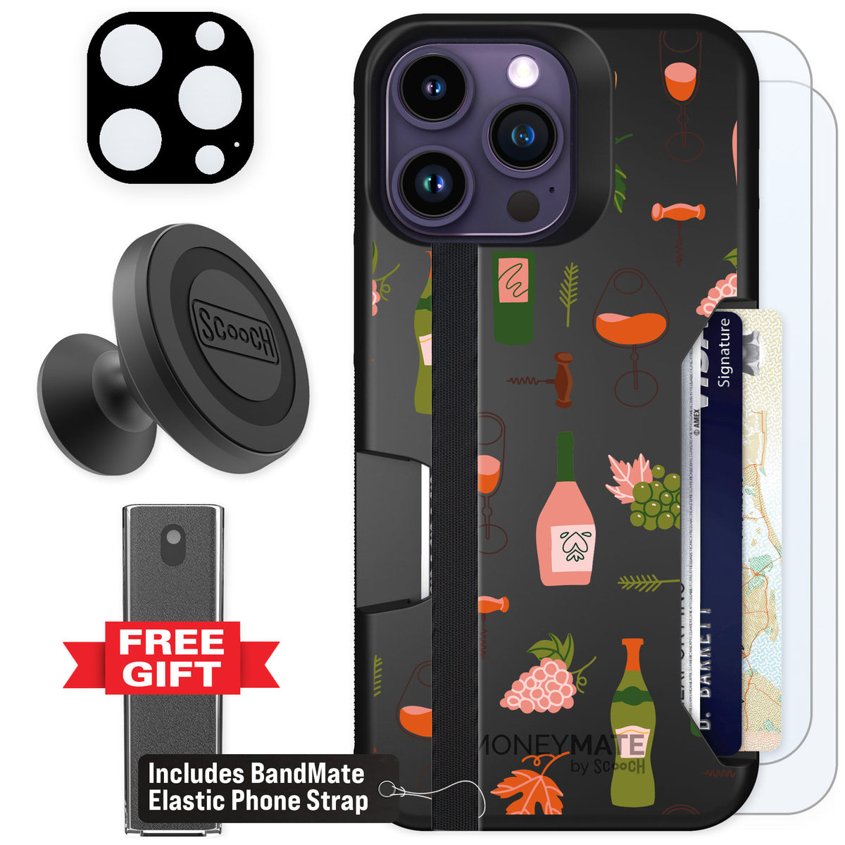 Scooch Moneymate Vino Vibes for iPhone 14 Pro Max β Defender Bundle