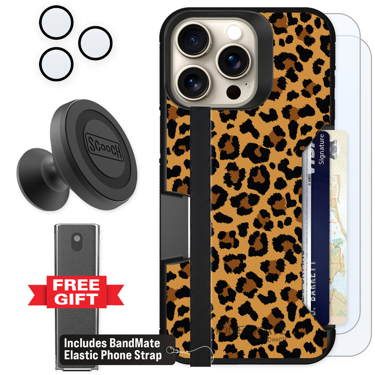Scooch Moneymate Fierce Feline for iPhone 15 Pro Max β Defender Bundle