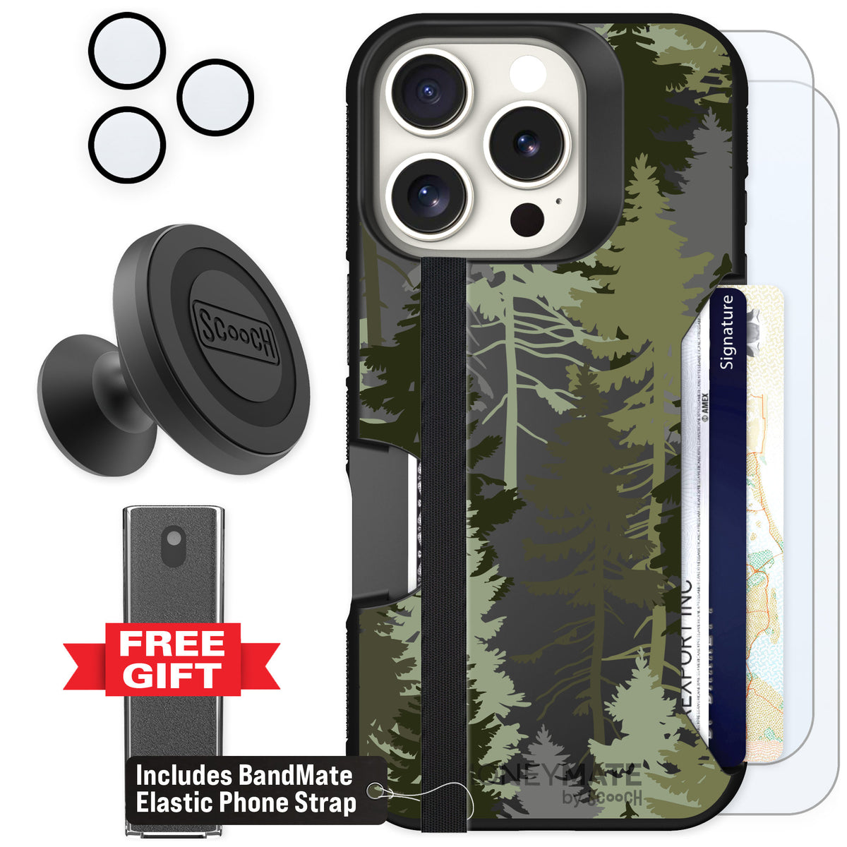 Scooch Moneymate Hidden Pines for iPhone 16 Pro β Defender Bundle
