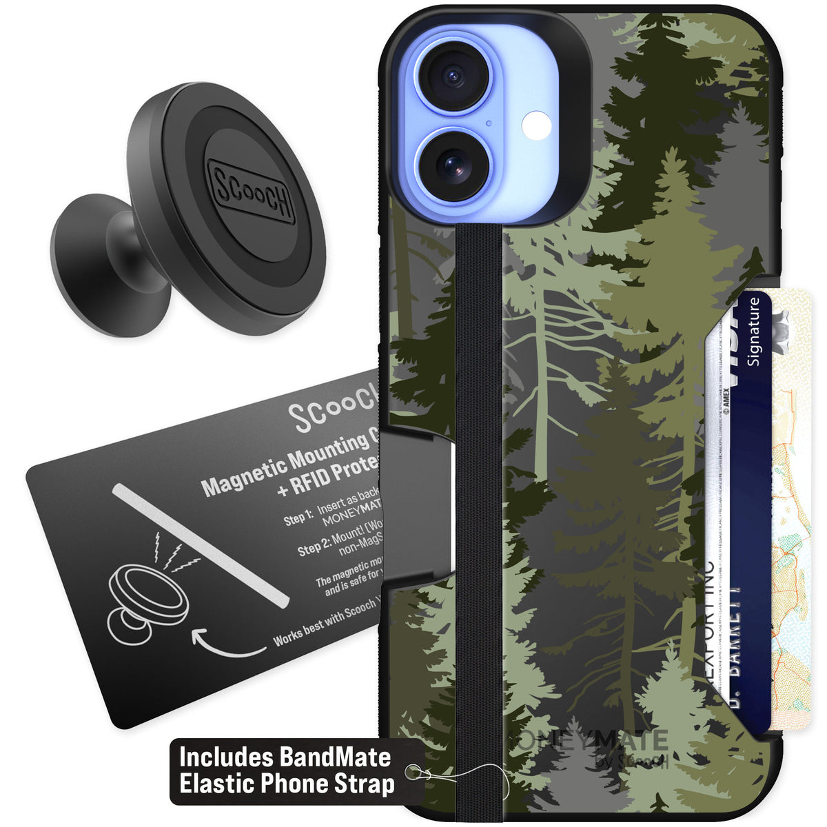 Scooch Moneymate Hidden Pines for iPhone 16 Plus β Starter Bundle