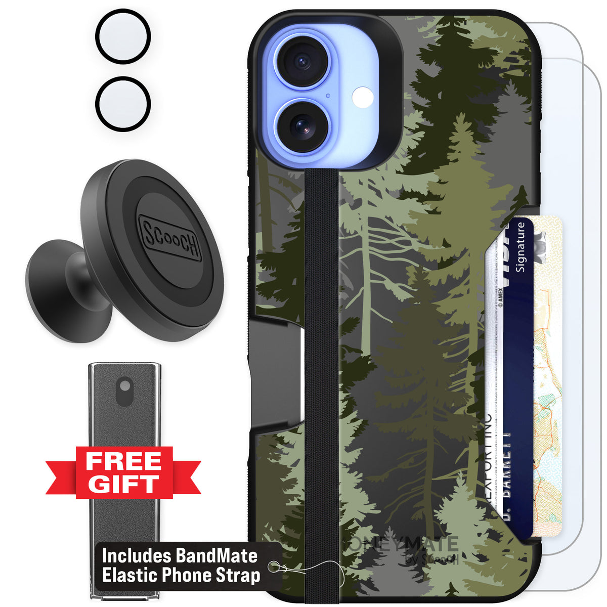 Scooch Moneymate Hidden Pines for iPhone 16 Plus β Defender Bundle