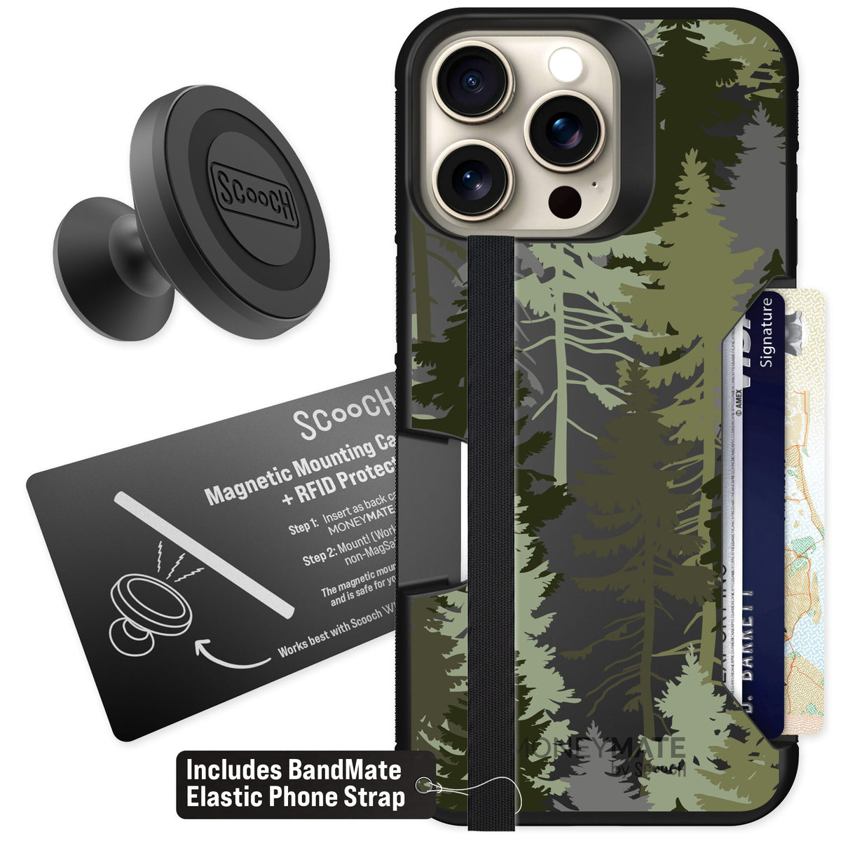 Scooch Moneymate Hidden Pines for iPhone 15 Pro Max β Starter Bundle