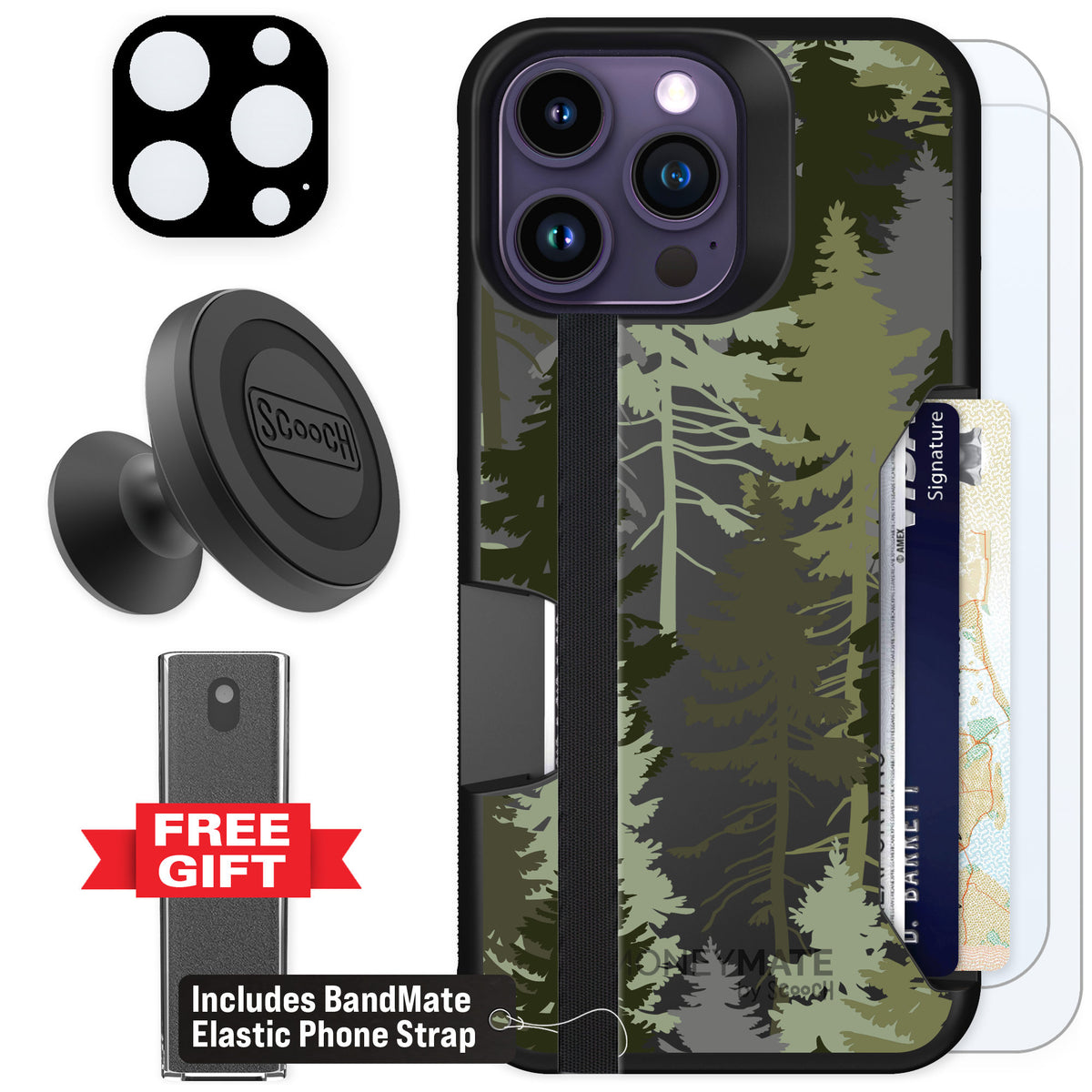 Scooch Moneymate Hidden Pines for iPhone 14 Pro Max β Defender Bundle