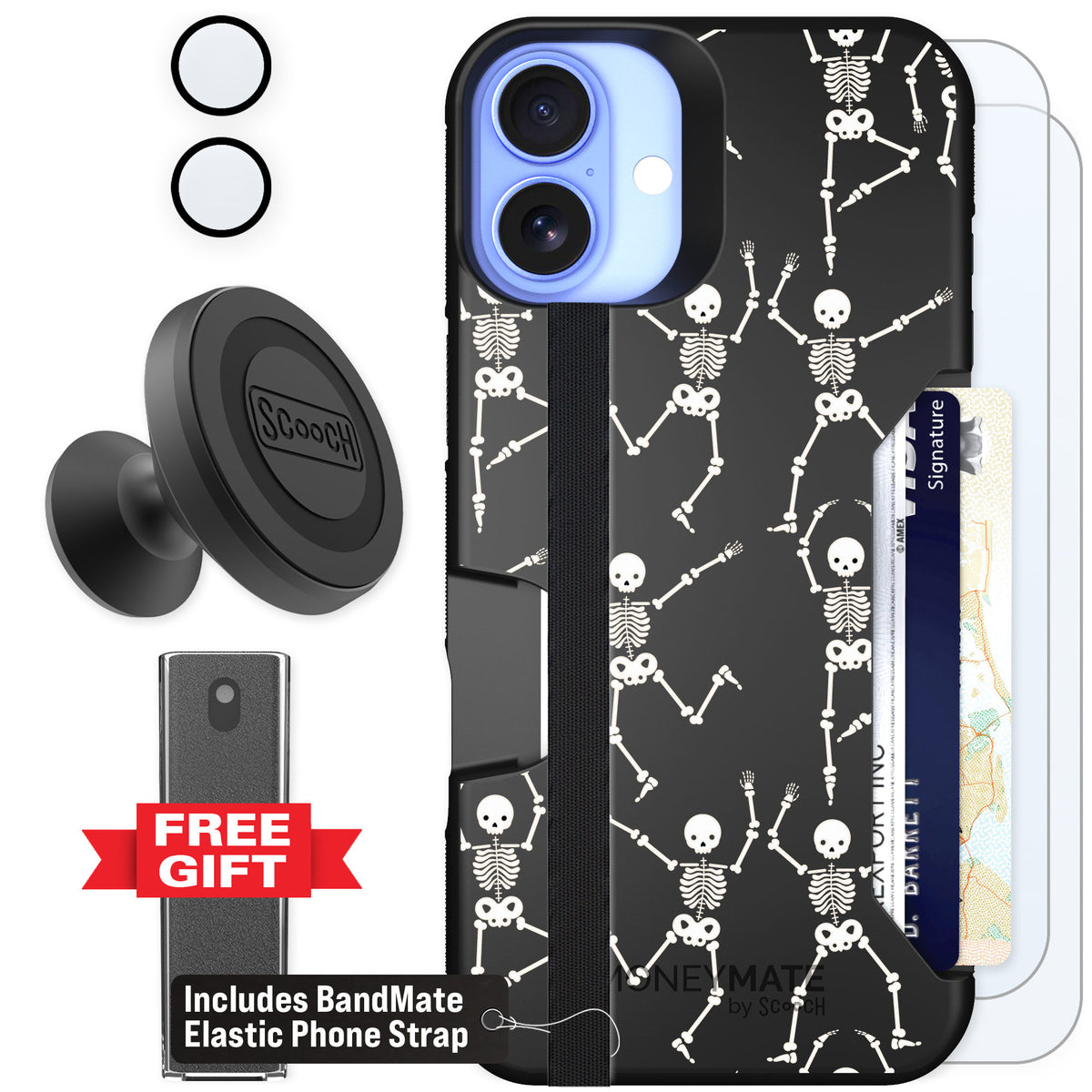 Scooch Moneymate Swinging Skeletons for iPhone 16 Plus β Defender Bundle