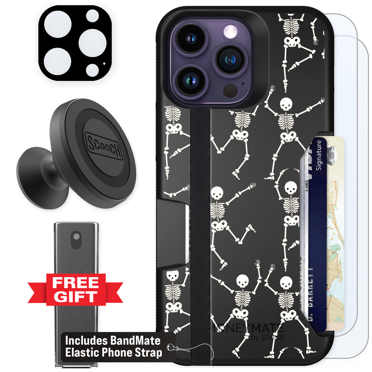 Scooch Moneymate Swinging Skeletons for iPhone 14 Pro Max β Defender Bundle