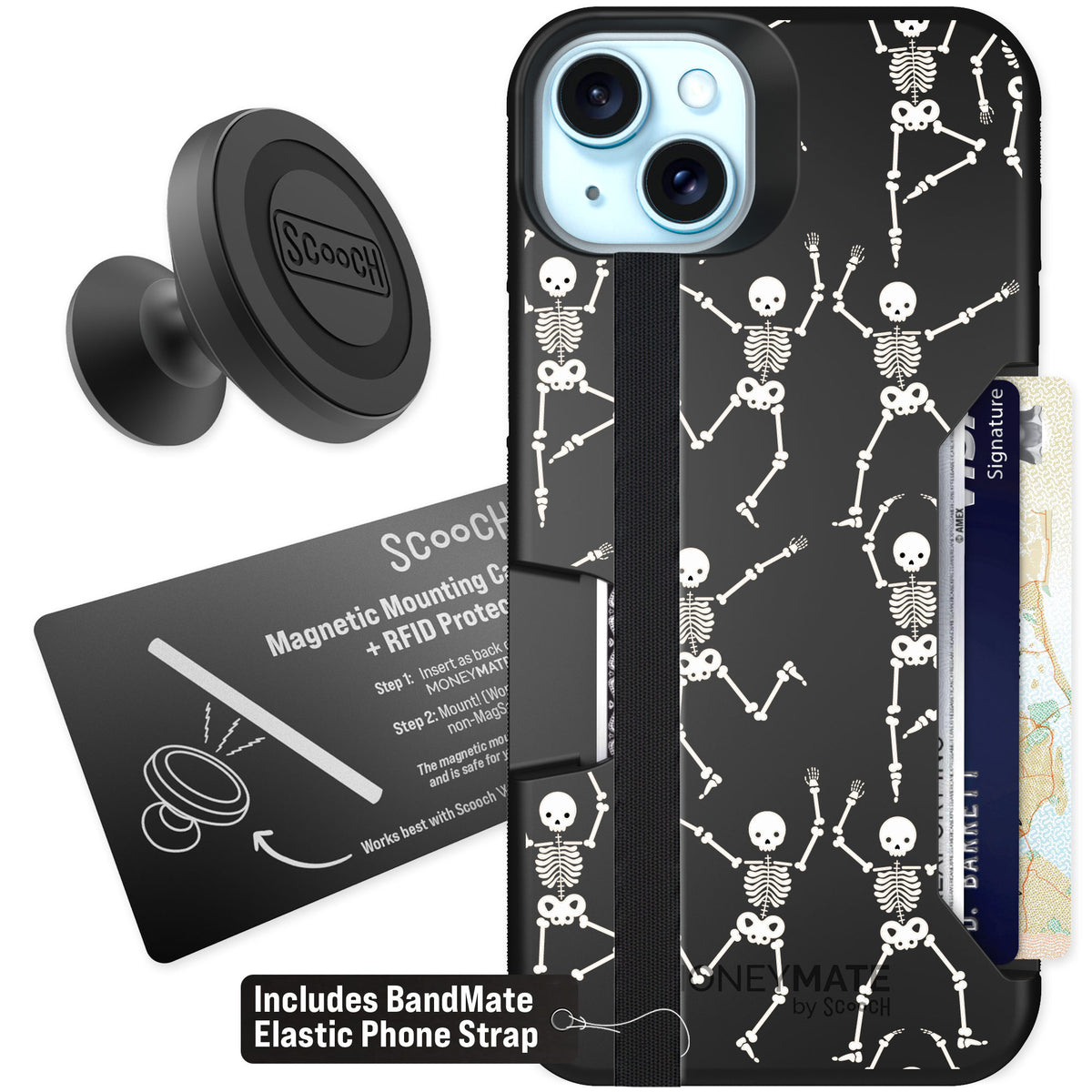 Scooch Moneymate Swinging Skeletons for iPhone 14 Plus β Starter Bundle