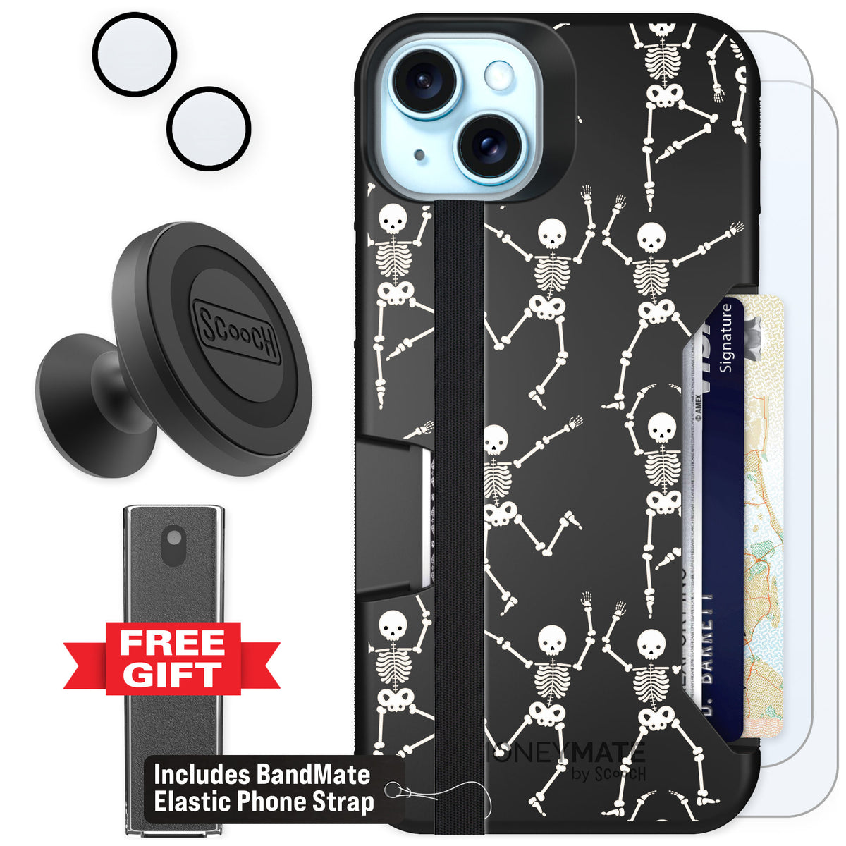 Scooch Moneymate Swinging Skeletons for iPhone 14 Plus β Defender Bundle