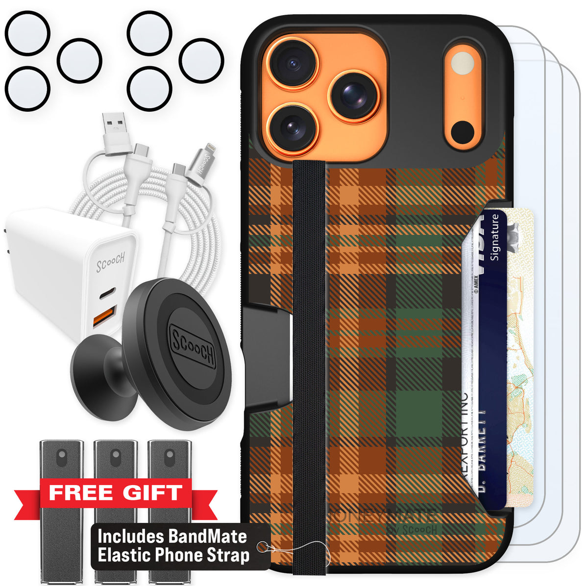 Scooch Moneymate Fall Flannel for iPhone 17 Pro Max β Ultimate Bundle