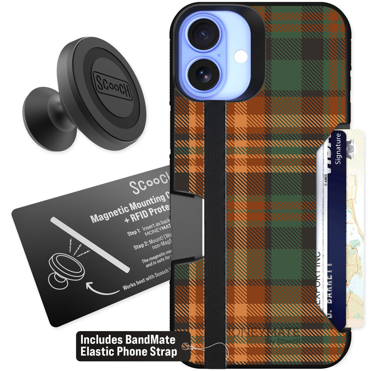 Scooch Moneymate Fall Flannel for iPhone 16 Plus β Starter Bundle