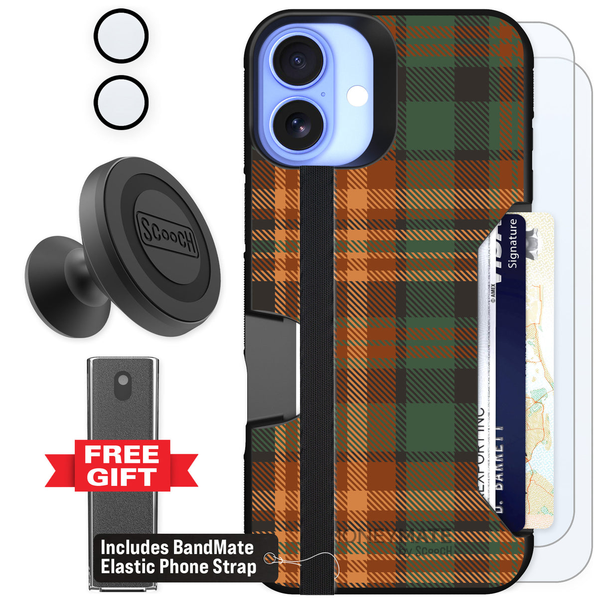 Scooch Moneymate Fall Flannel for iPhone 16 Plus β Defender Bundle