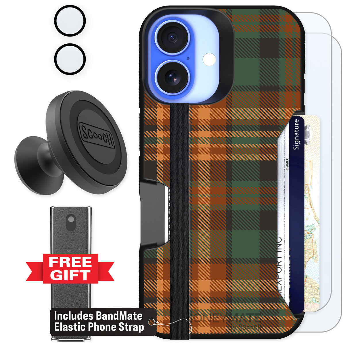 Scooch Moneymate Fall Flannel for iPhone 16 β Defender Bundle