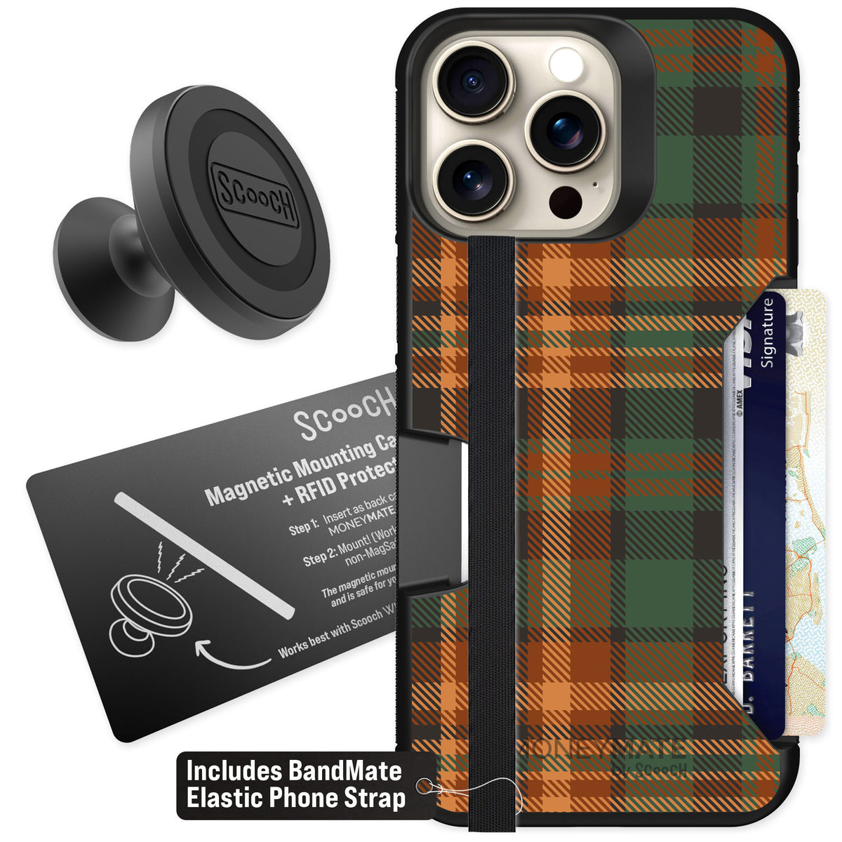 Scooch Moneymate Fall Flannel for iPhone 15 Pro Max β Starter Bundle