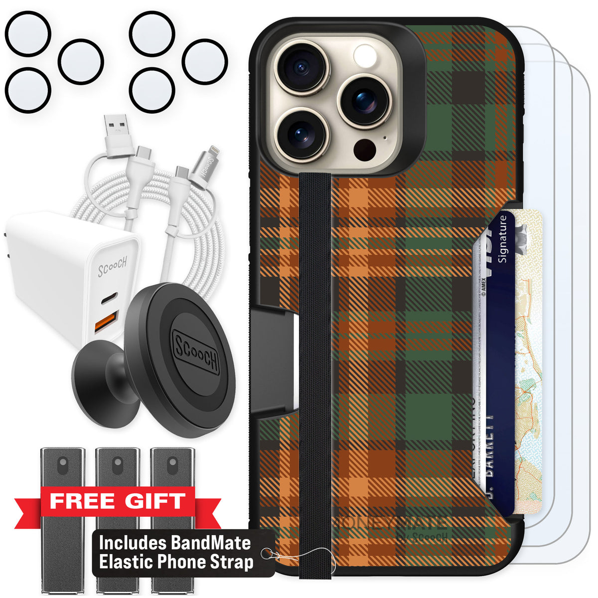 Scooch Moneymate Fall Flannel for iPhone 15 Pro Max β Ultimate Bundle