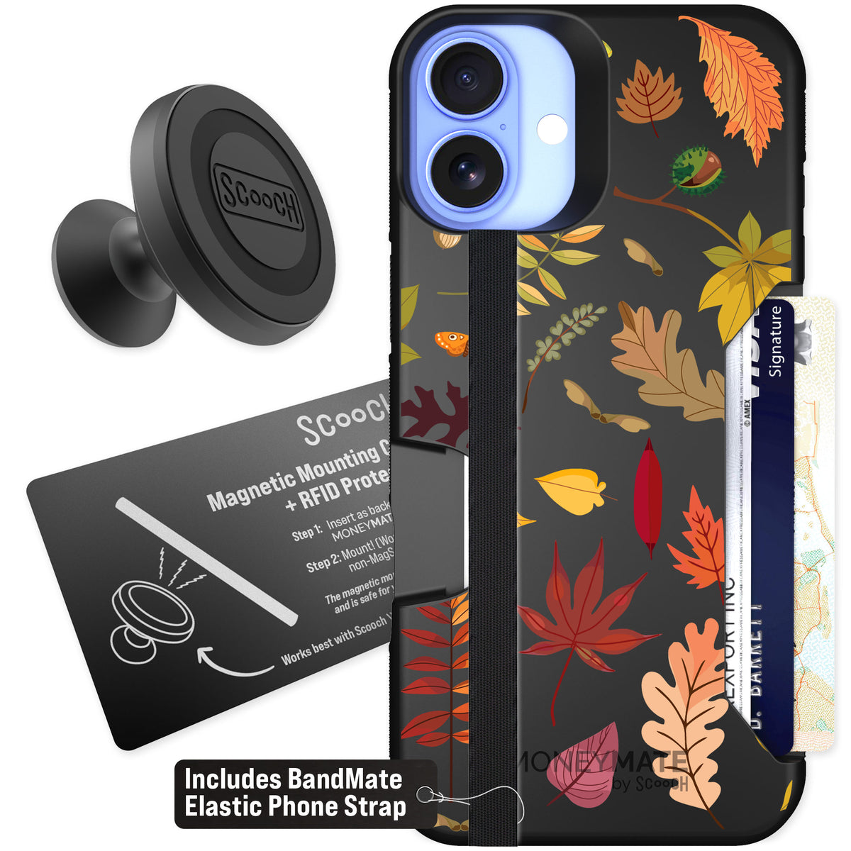 Scooch Moneymate Autumn Leaves for iPhone 16 Plus — Starter Bundle