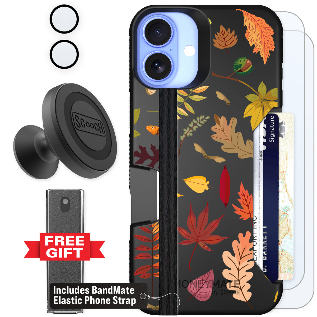 Scooch Moneymate Autumn Leaves for iPhone 16 Plus — Defender Bundle