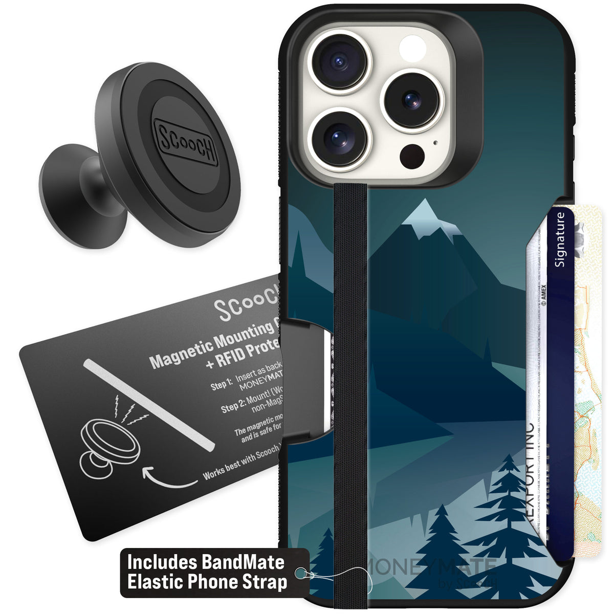 Scooch Moneymate Midnight Ridge for iPhone 16 Pro β Starter Bundle