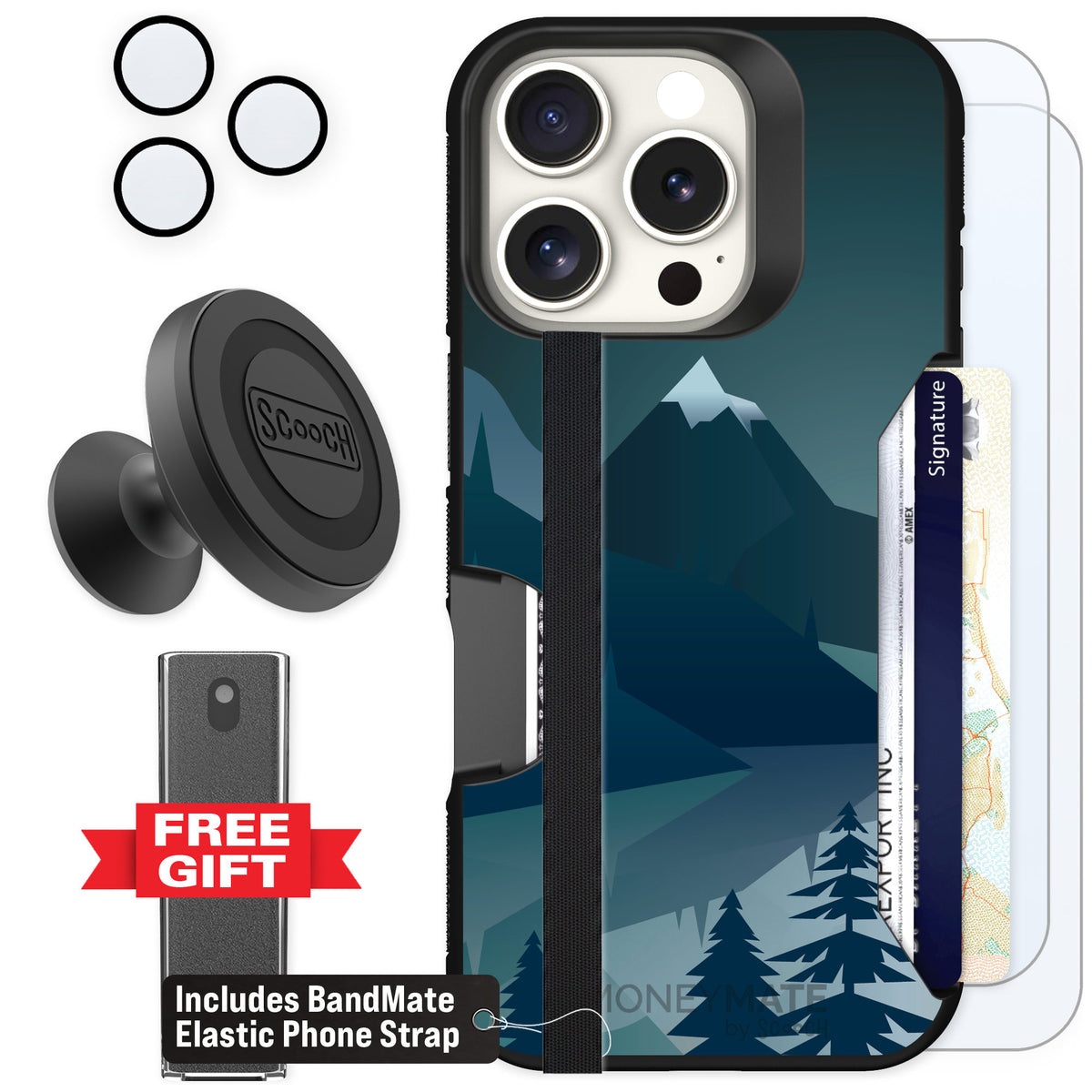 Scooch Moneymate Midnight Ridge for iPhone 16 Pro β Defender Bundle
