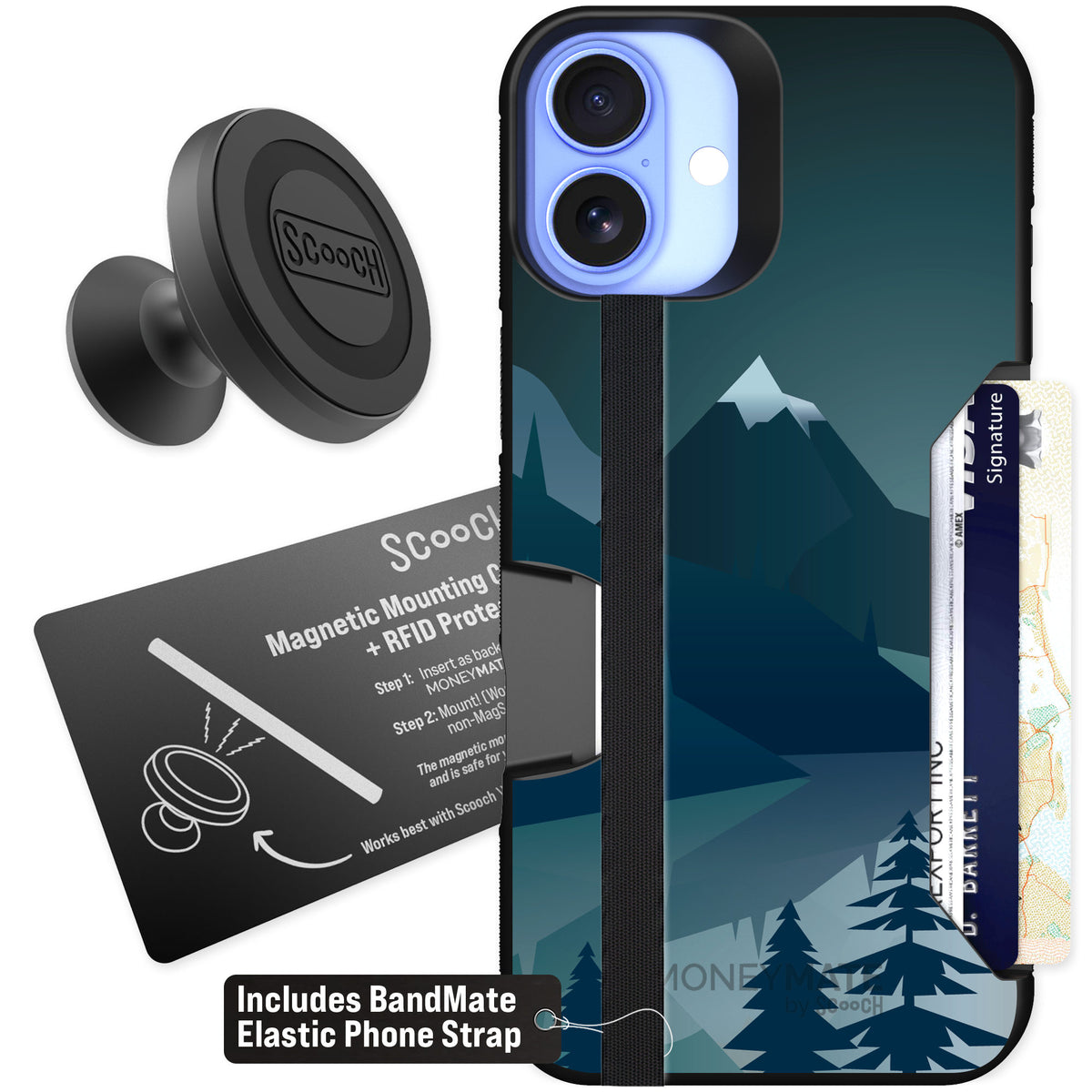 Scooch Moneymate Midnight Ridge for iPhone 16 Plus β Starter Bundle