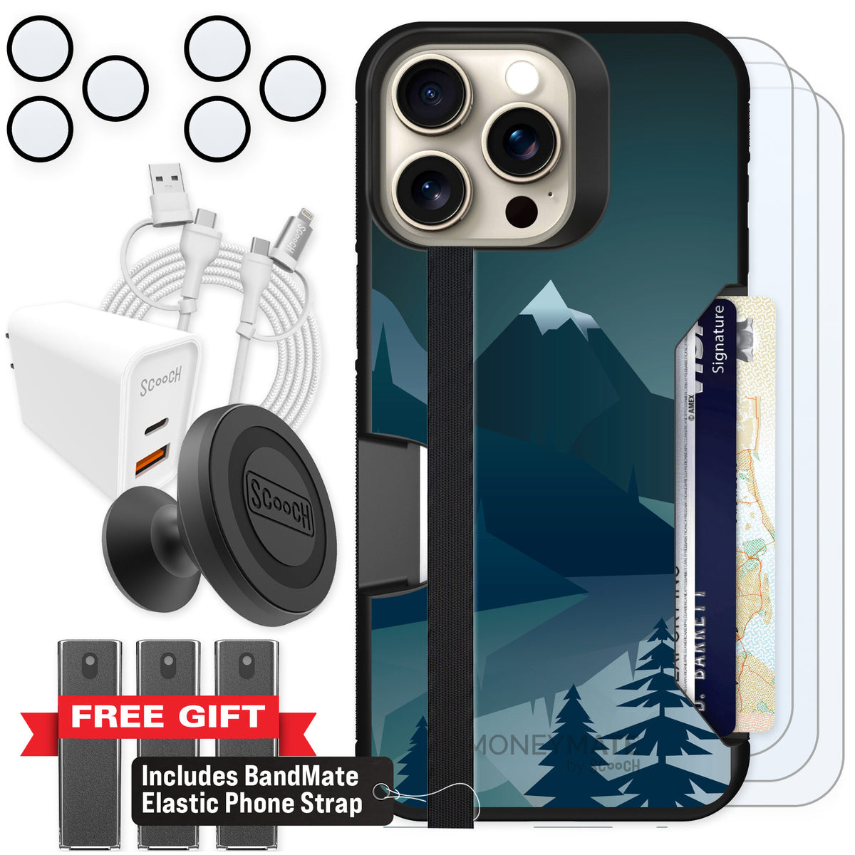 Scooch Moneymate Midnight Ridge for iPhone 15 Pro Max β Ultimate Bundle