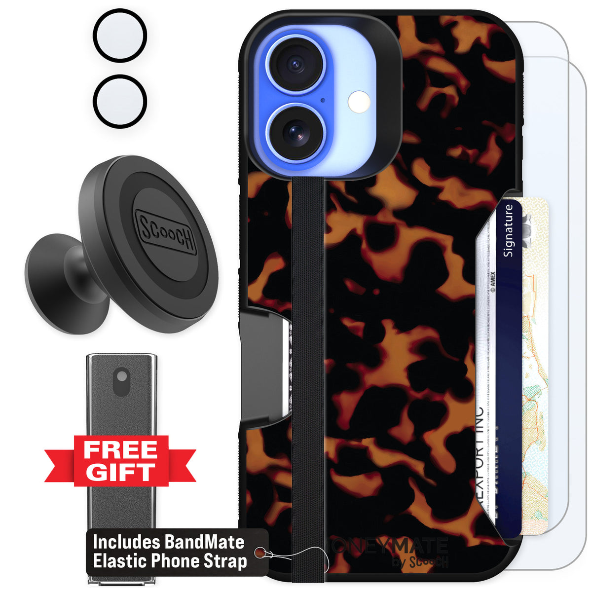 Scooch Moneymate Tortoise Shell for iPhone 16 β Defender Bundle