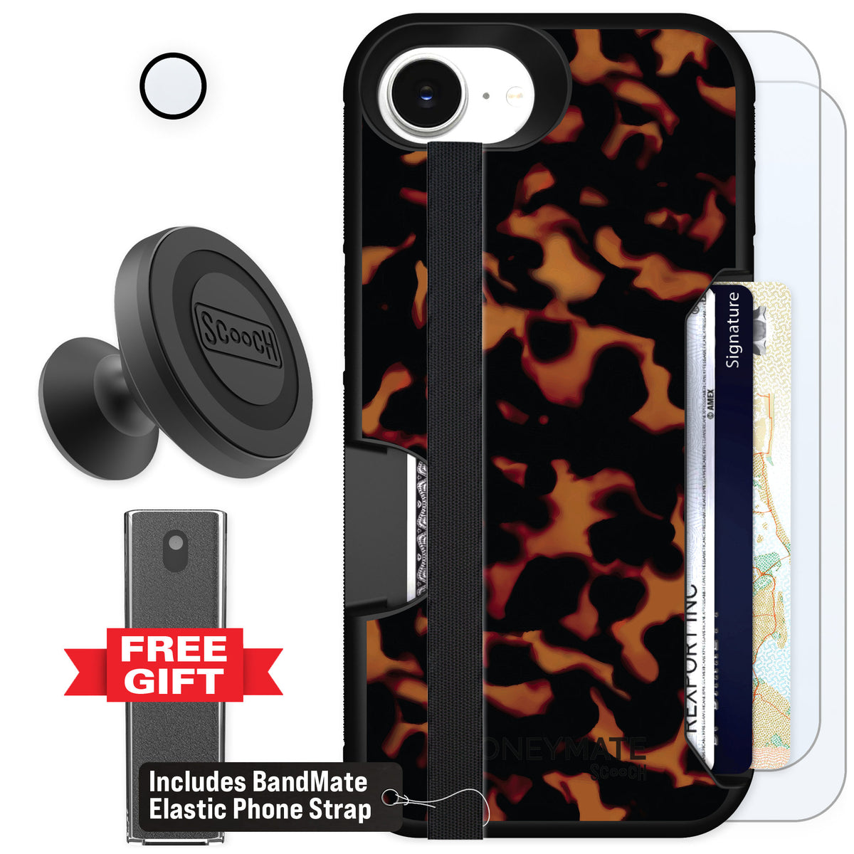 Scooch Moneymate Tortoise Shell for iPhone 16e β Defender Bundle