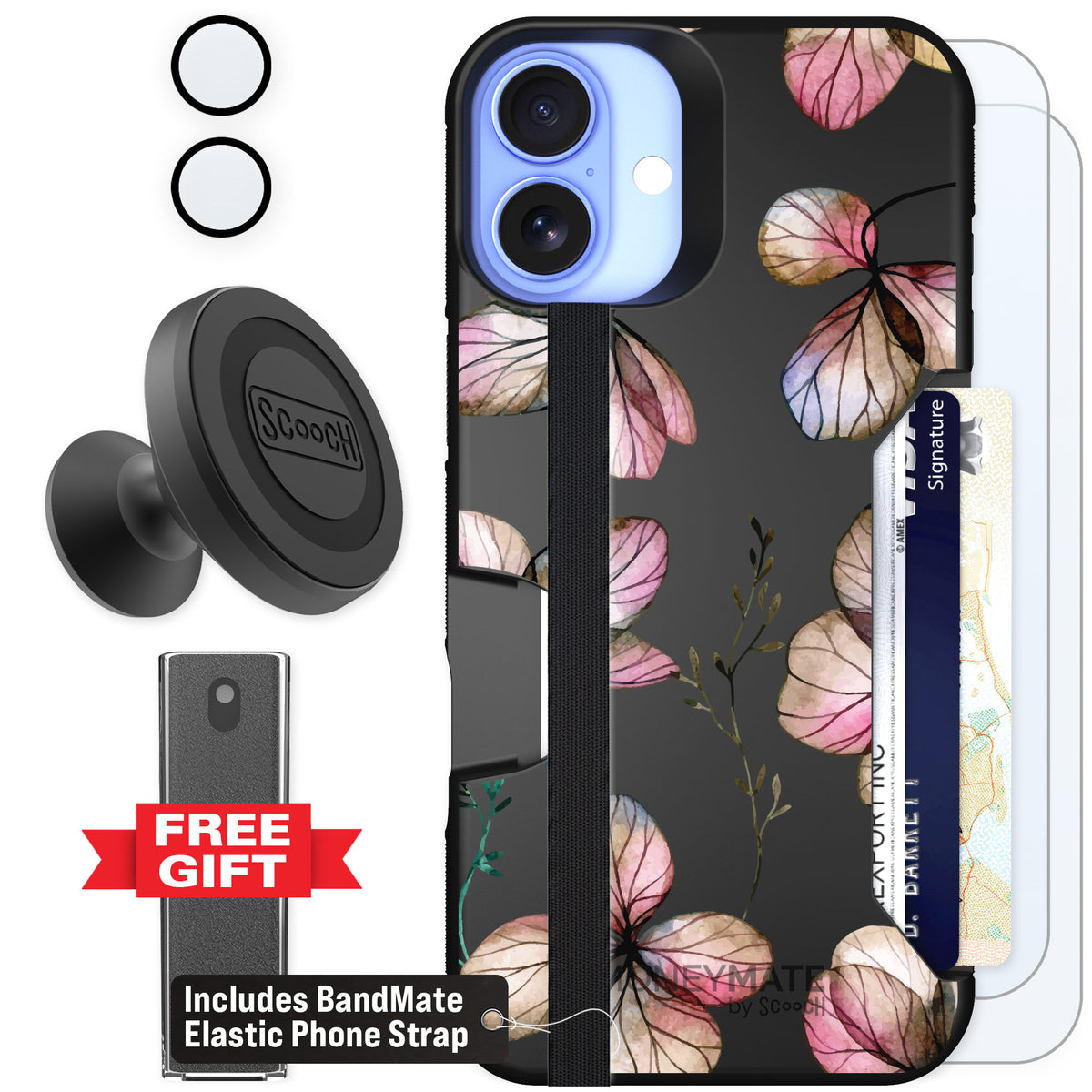Scooch Moneymate Dried Flowers for iPhone 16 Plus — Defender Bundle