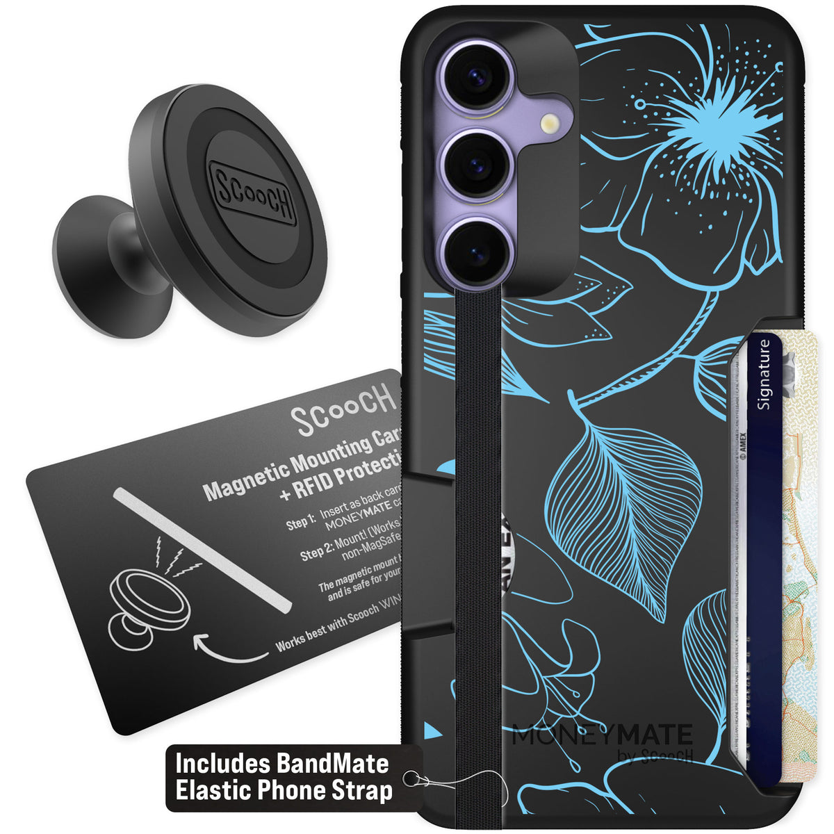 Scooch Moneymate Blue Hibiscus for Galaxy S25+ — Starter Bundle