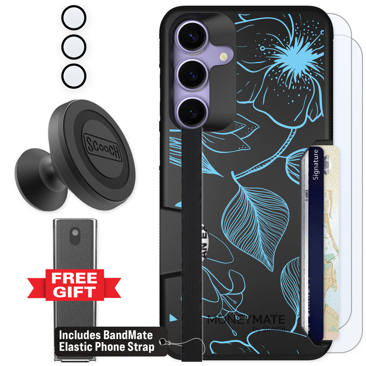 Scooch Moneymate Blue Hibiscus for Galaxy S25+ — Defender Bundle