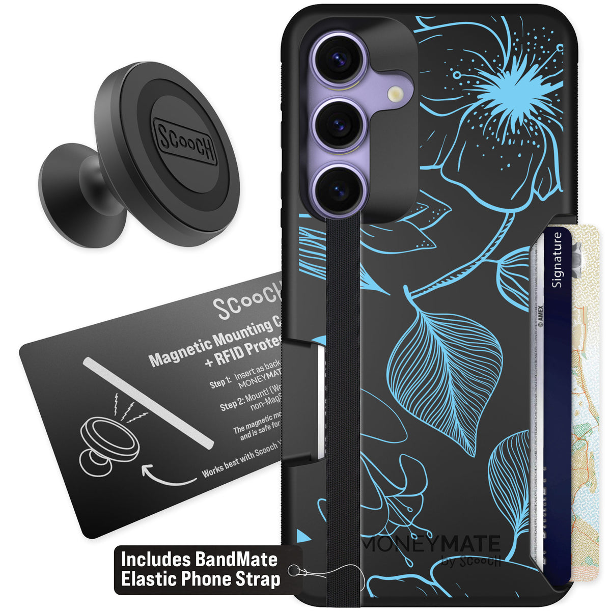 Scooch Moneymate Blue Hibiscus for Galaxy S25 — Starter Bundle