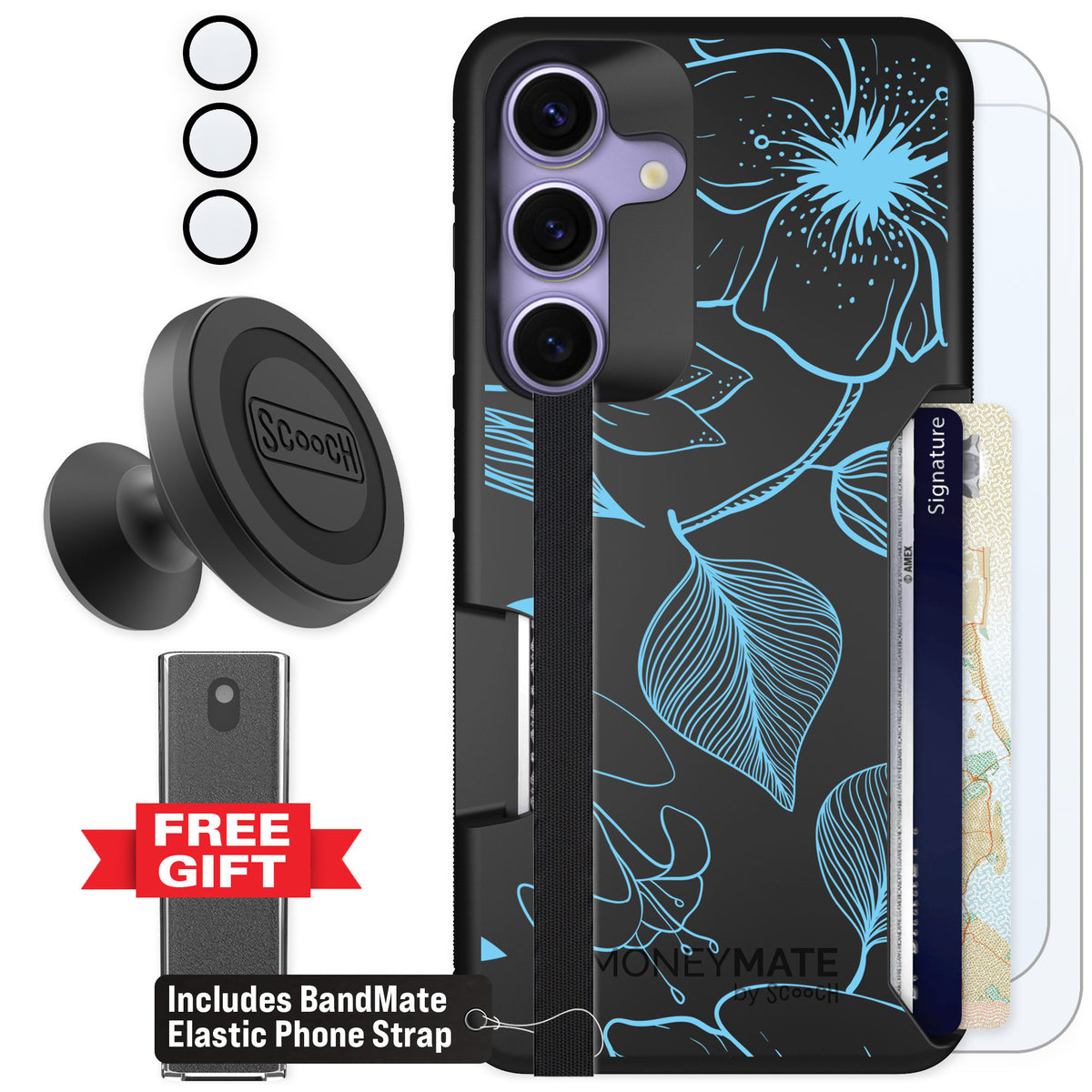 Scooch Moneymate Blue Hibiscus for Galaxy S25 — Defender Bundle