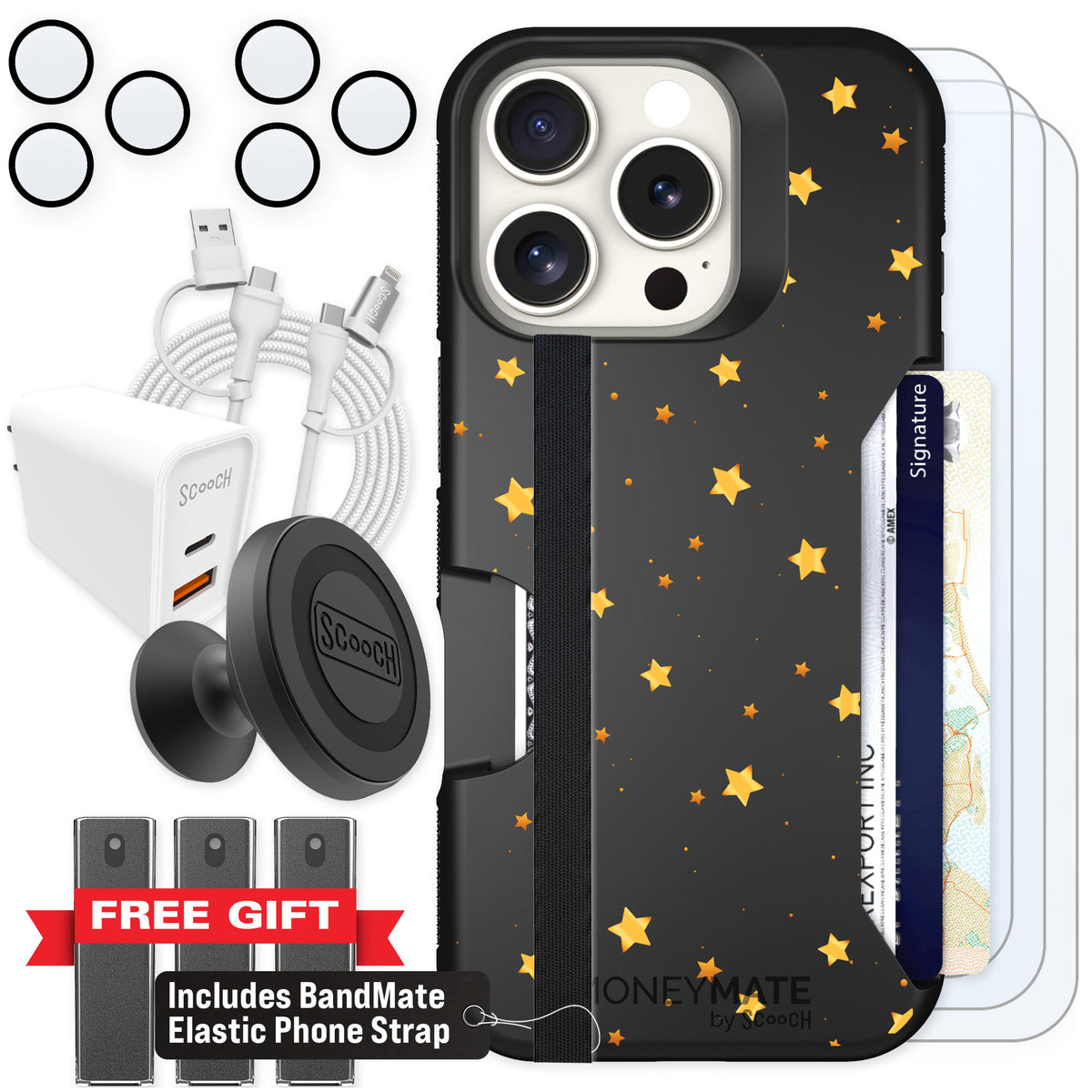 Scooch Moneymate Gold Stars for iPhone 16 Pro β Ultimate Bundle